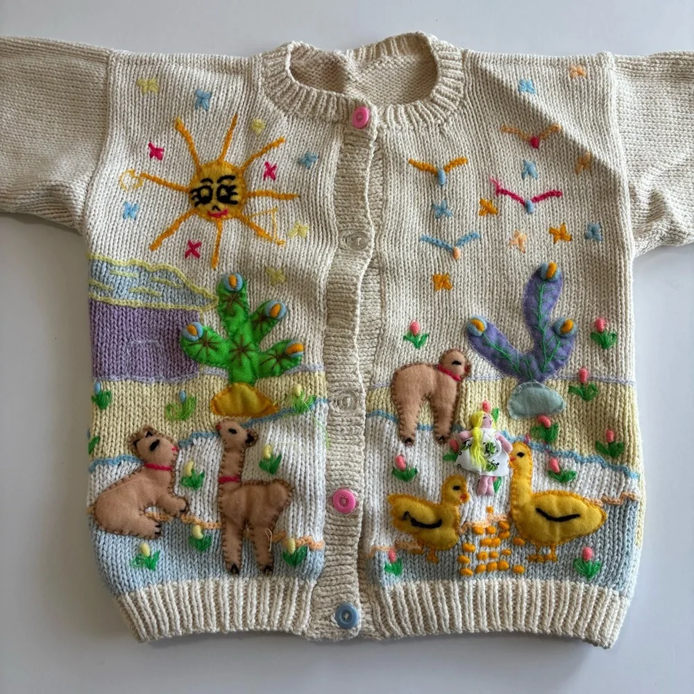 BN1 Cottagecore Handmade Colorful Animal Embroidered Cardigan‎ Girls